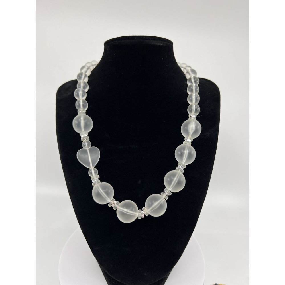 Vintage Frosted Lucite Bead and Heart Necklace Beaded Runway